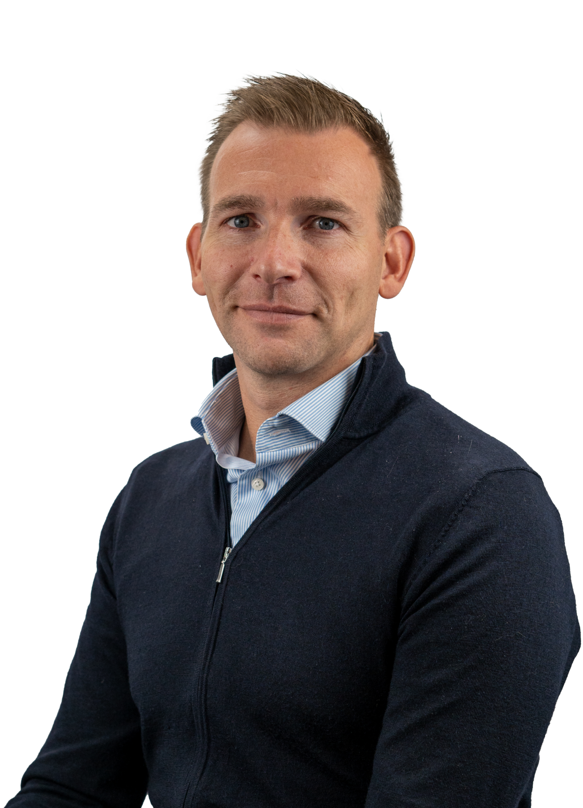 profielfoto man met blond haar en blauw vest